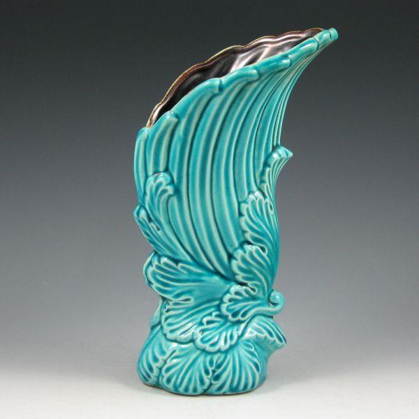 Appraisal: Red Wing wave vase with turquoise blue exterior and gunmetal