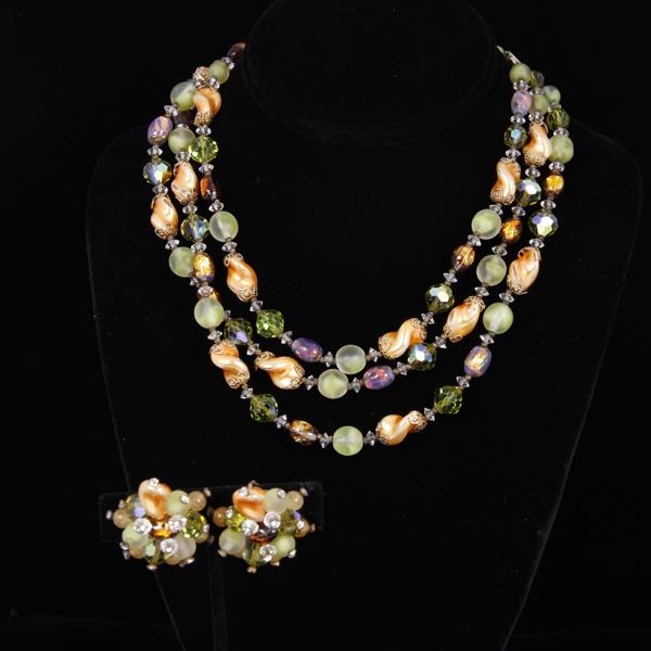 Appraisal: Vendome pc Multi-strand glass crystal and rhinestone beaded necklace clip