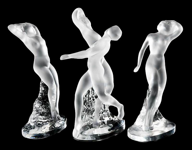 Appraisal: Three Lalique Dancer Figural Groups all engraved Lalique France and