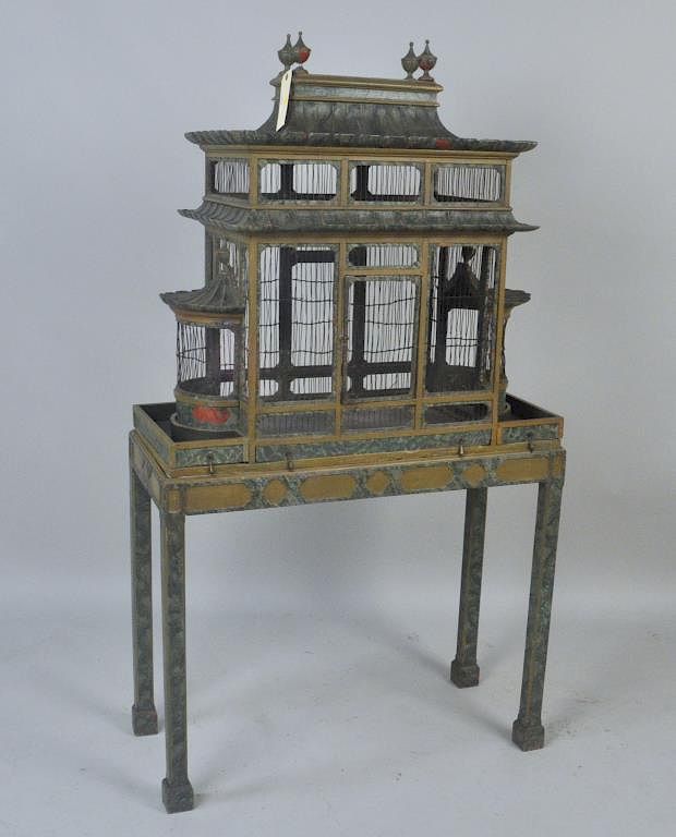 Appraisal: English Chippendale Style Painted Bird Cage in the Chinese taste