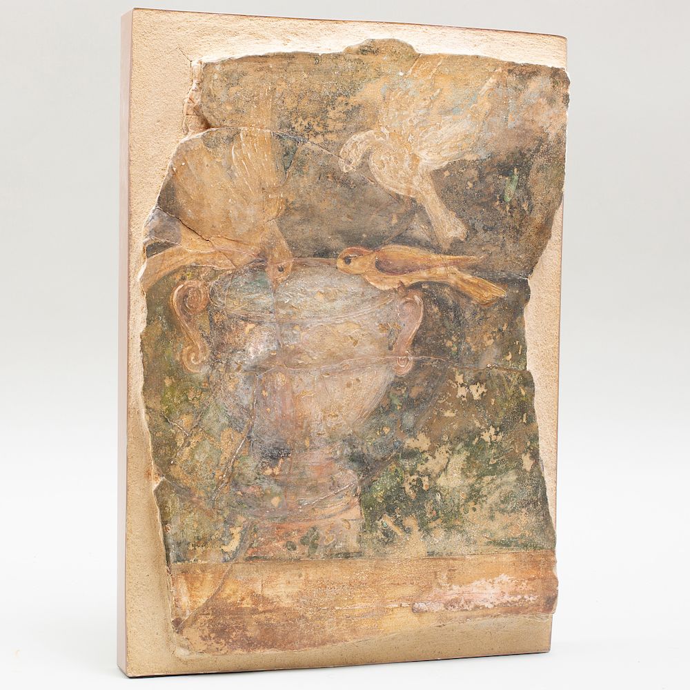 Appraisal: Roman Fragmentary Fresco of Birds and an Urn Roman Fragmentary