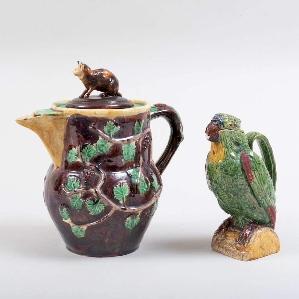 Appraisal: Majolica Parrot Form Jug and an Antonio Alves Grapevine Jug