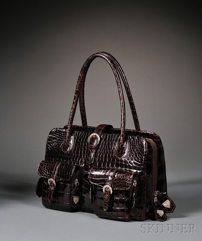 Appraisal: Chocolate Alligator Bells and Whistles Handbag Lana Marks magnetic closure