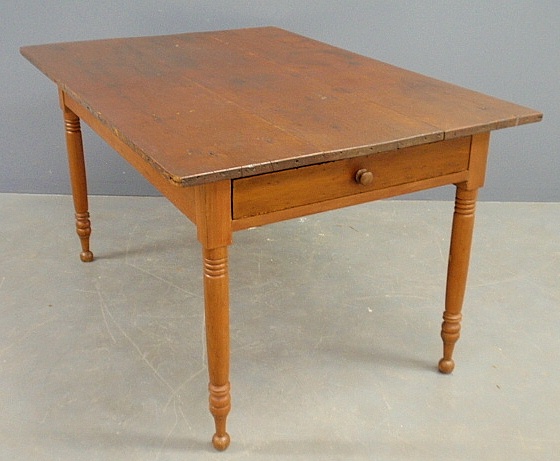 Appraisal: - Country Sheraton maple harvest table c with a drawer