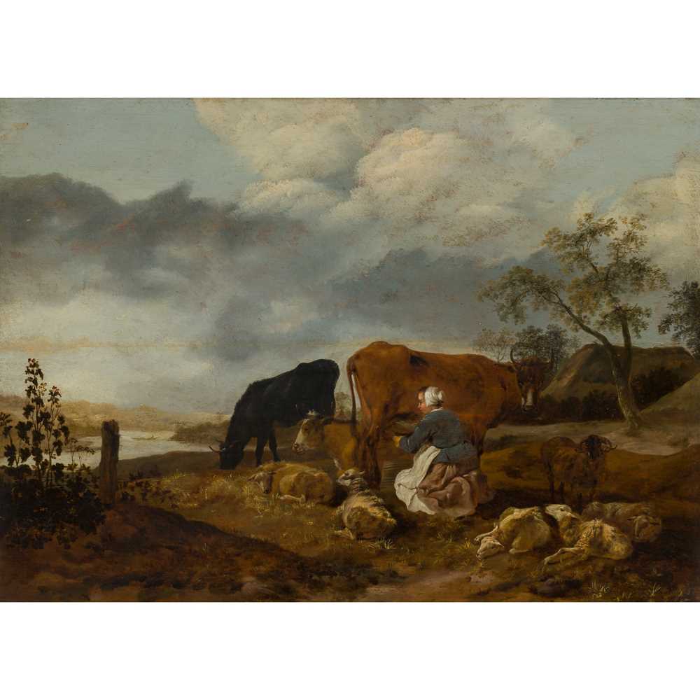 Appraisal: MANNER OF PAULUS POTTER MILKING-TIME Oil on panel cm x