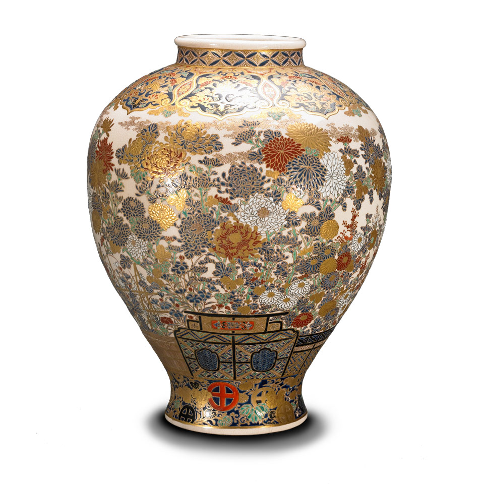 Appraisal: Large Satsuma Chrysanthemum Vase Meiji Period - Of ovoid form