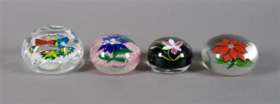 Appraisal: A Collection of Four Floral Paperweights Diameter of largest inches