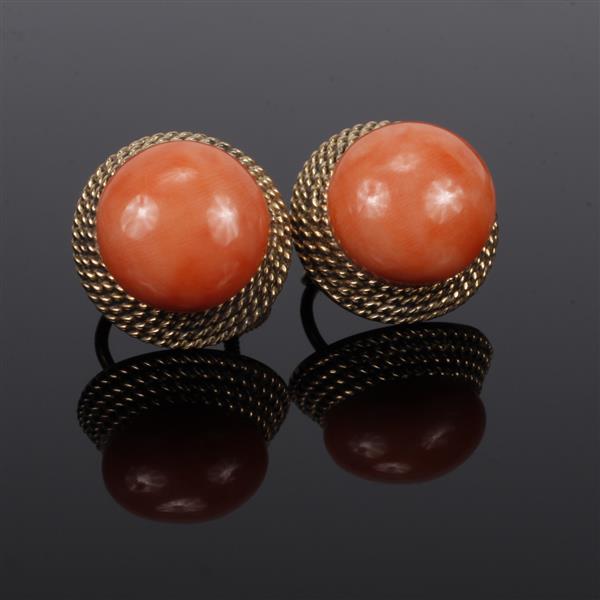 Appraisal: Yellow Gold K Coral Screw Back Earrings dwt