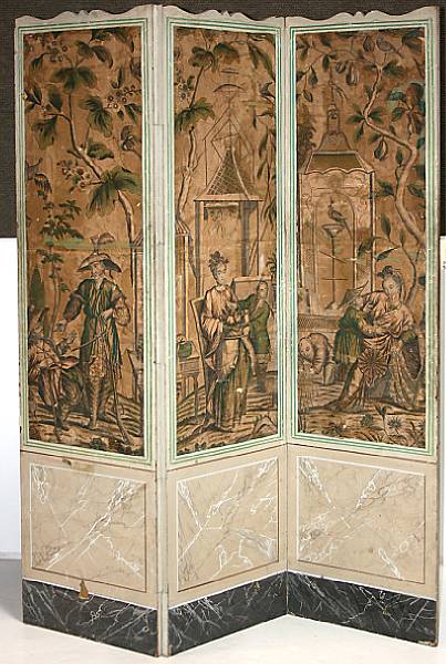 Appraisal: A Queen Anne style three panel floor screen height ft