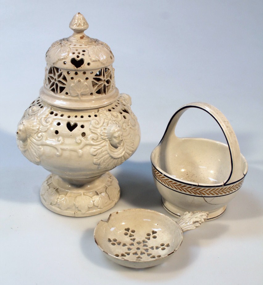 Appraisal: An thC Leeds Creamware potpourri vase the domed lid set