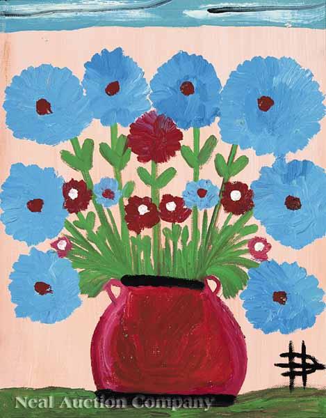 Appraisal: Clementine Hunter America Louisiana - Still Life of Blue Zinnias