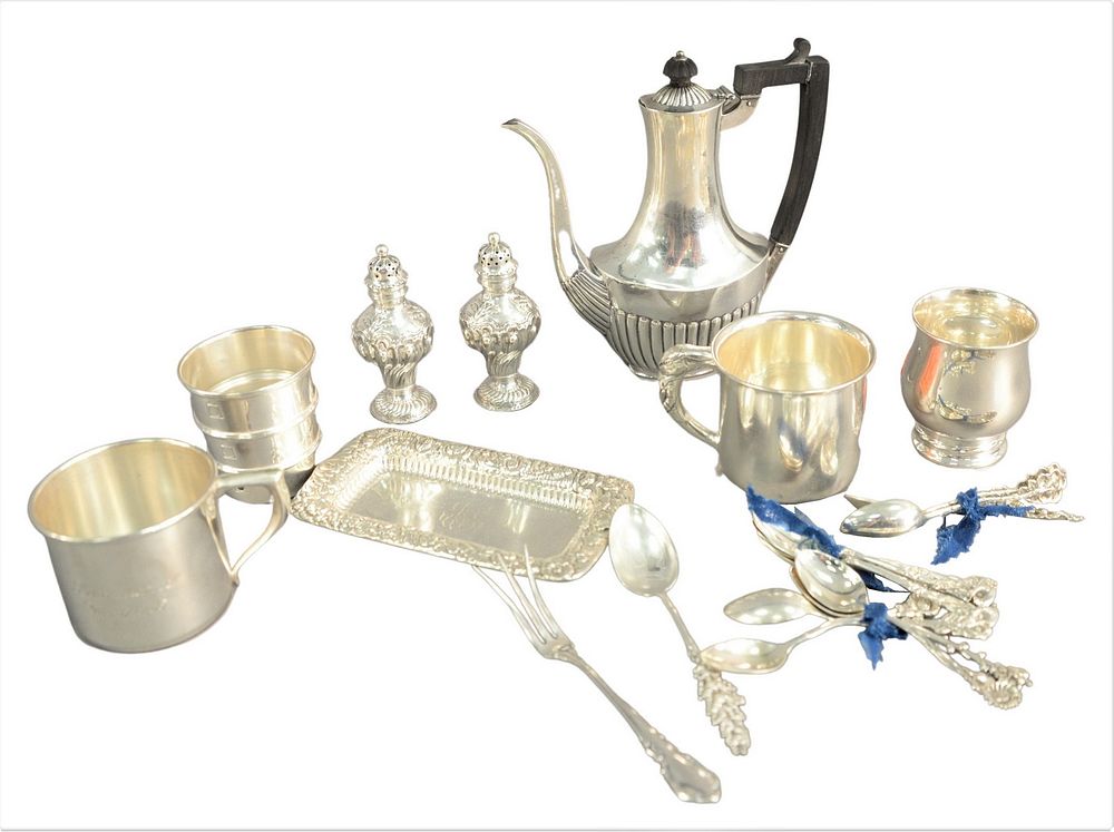 Appraisal: Sterling Silver Lot to include an English teapot cups Tiffany