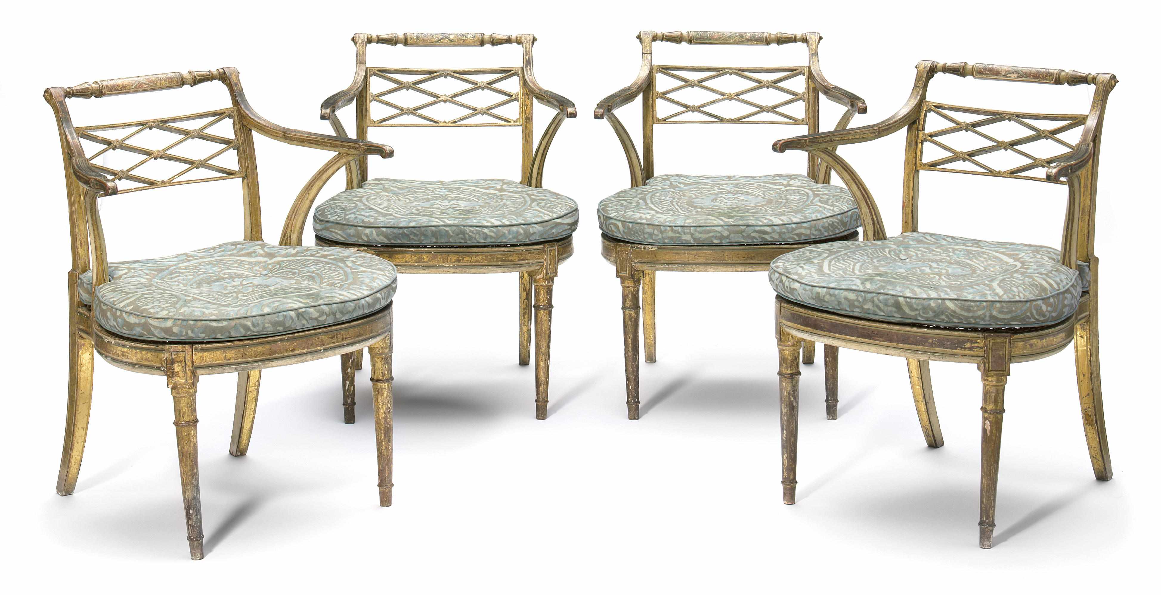 Appraisal: A set of four George III paint decorated armchairs circa