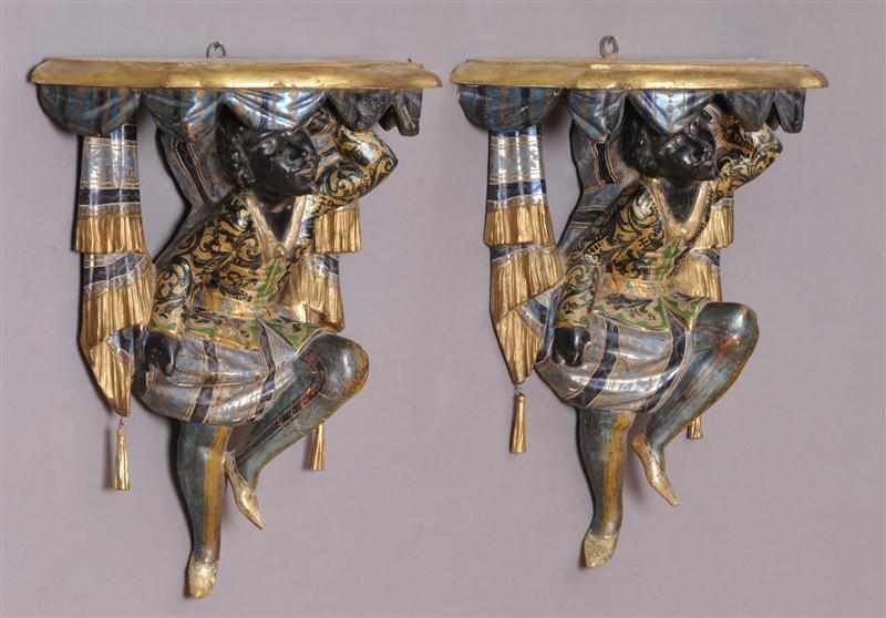 Appraisal: PAIR OF VENETIAN ROCOCO STYLE CARVED PAINTED AND PARCEL-GILT WALL