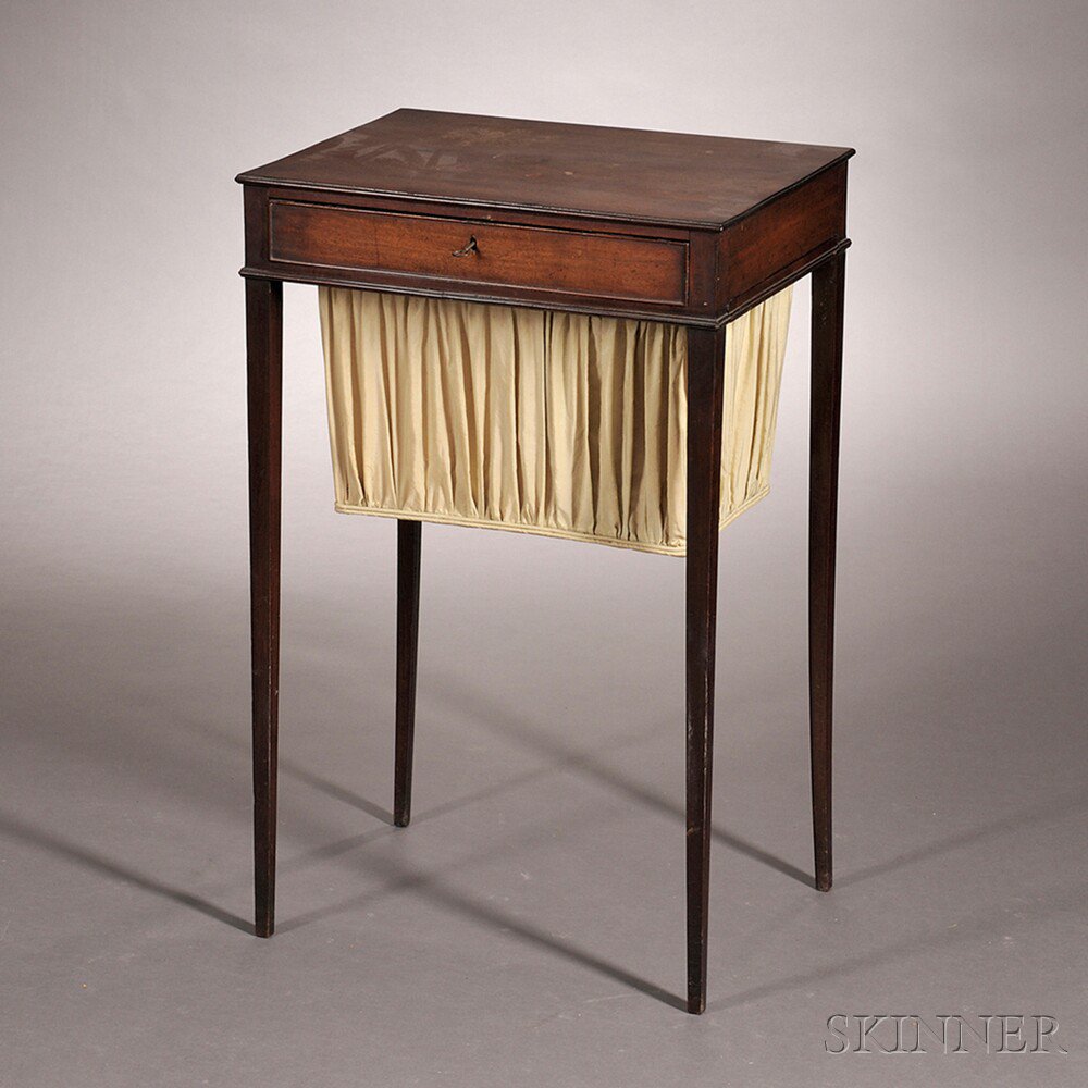 Appraisal: Neoclassical Mahogany Worktable c the rectangular top on a beaded