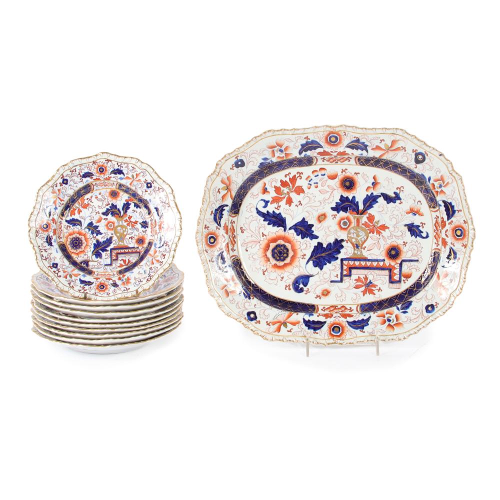 Appraisal: ENGLISH IRONSTONE IMARI PATTERN PC SET OF CHINA PLATTER AND