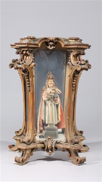 Appraisal: Antique European decorative shrine with carved saint to interior with