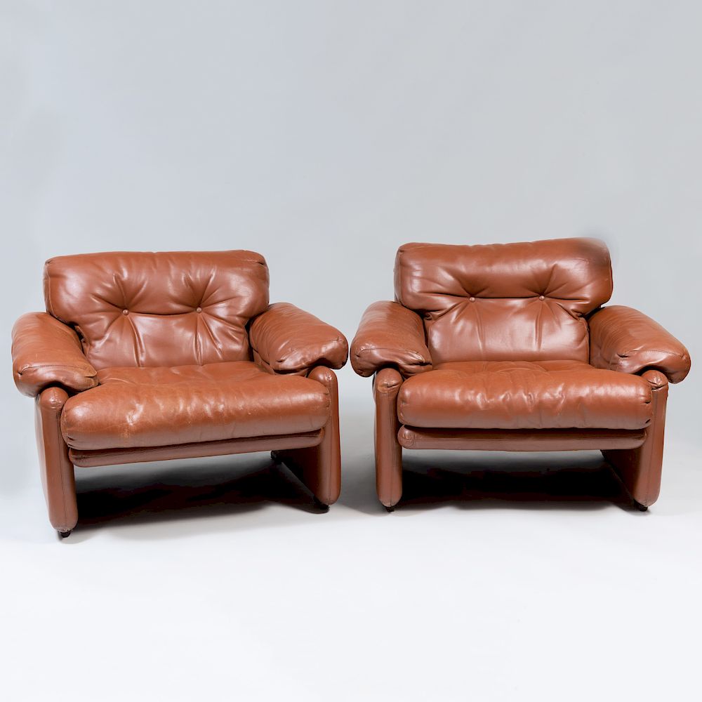 Appraisal: Pair of Tobia Scarpa 'Coronado' Brown Leather Chairs for B