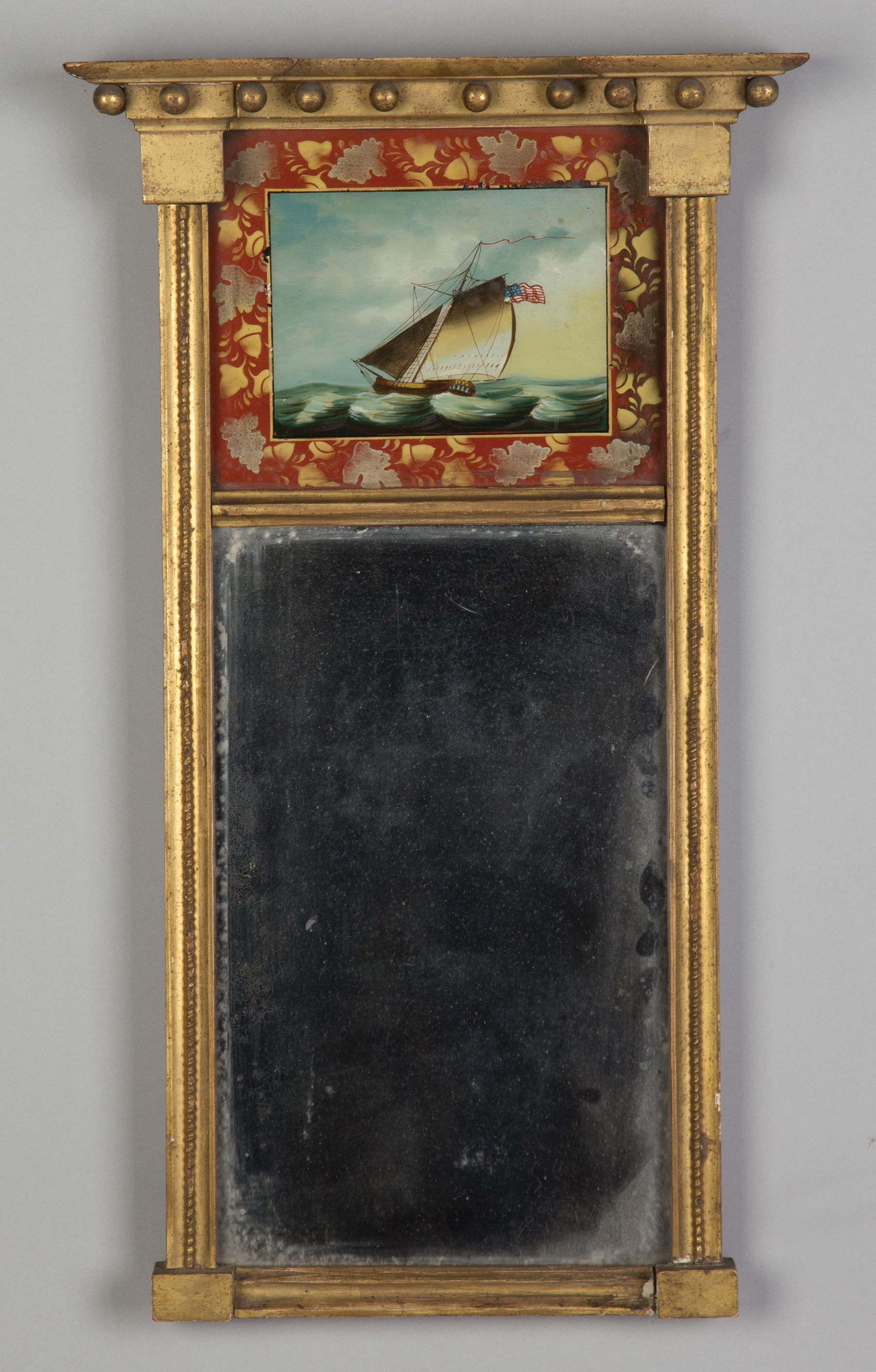 Appraisal: Federal Gilt Wood Mirror Early th century Early reverse painted