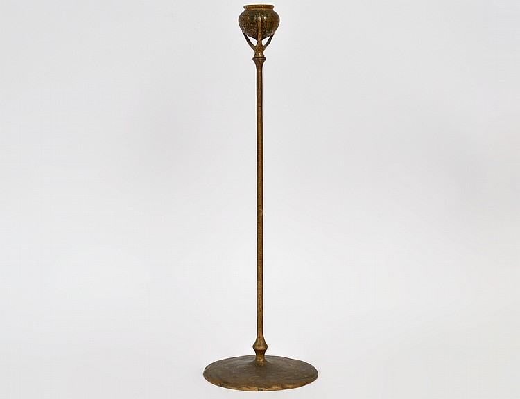 Appraisal: TIFFANY STUDIOS GILT TALL CANDLESTICKCirca Signed Tiffany Studios New York