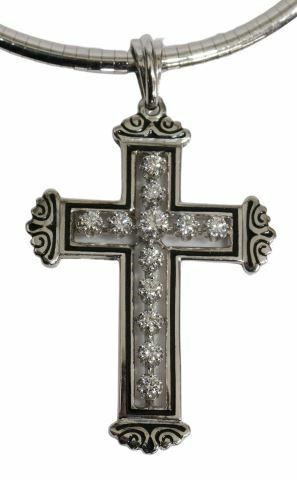 Appraisal: Estate kt white gold cross pendant with black enamel center