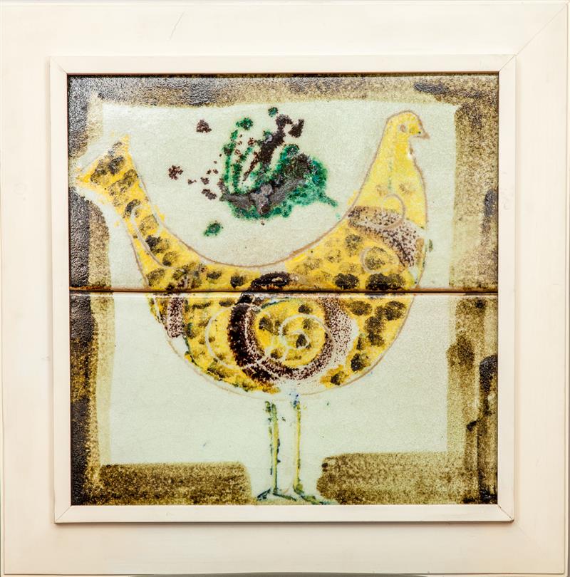 Appraisal: th Century School Untitled Yellow Bird Lava stone tile in