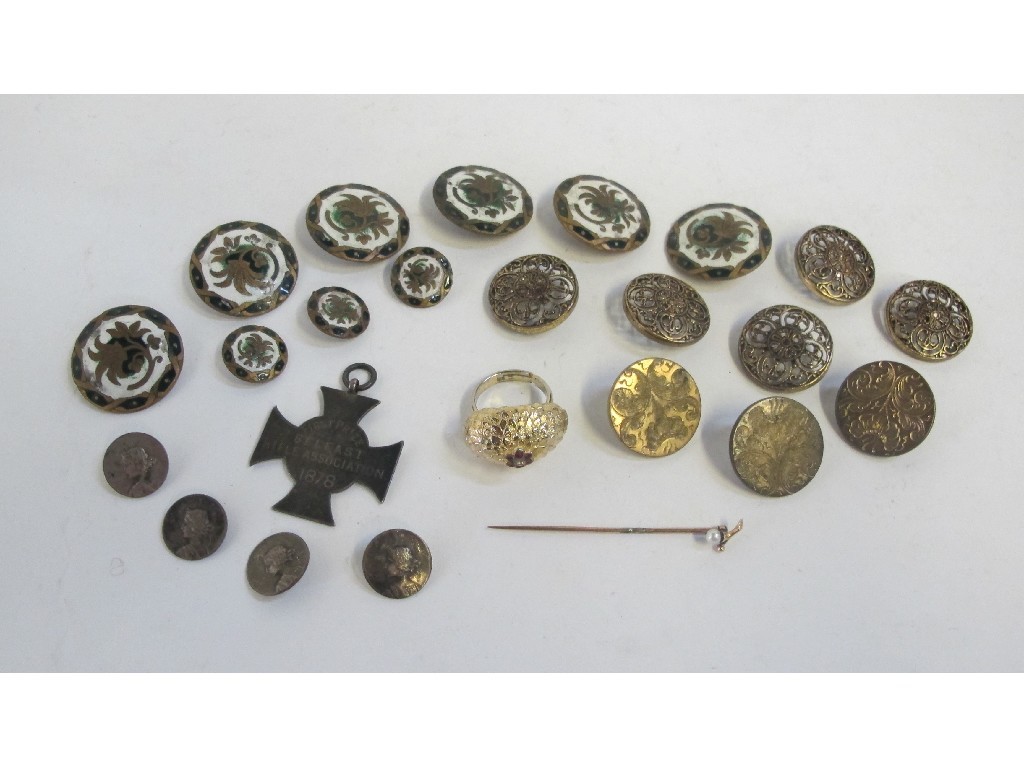 Appraisal: Lot comprising set of six gilt metal and enamel buttons