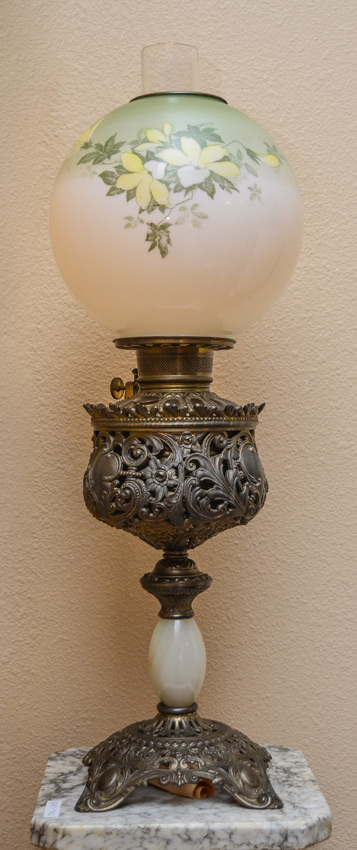 Appraisal: GONE WITH THE WIND LAMP Electrified reticulated cast metal base