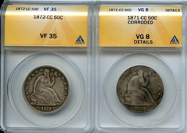 Appraisal: Seated Liberty Half Dollars -CC C VG Details Corroded ANACS