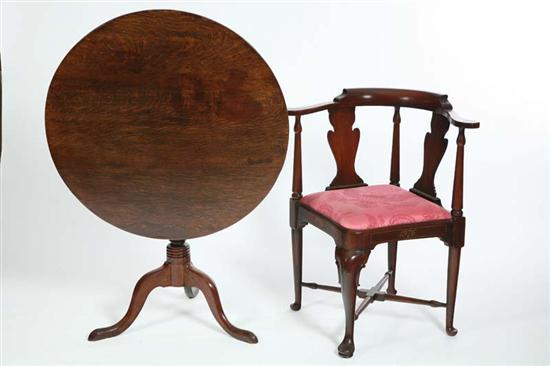 Appraisal: TWO PIECES An oak tilt top table on tri-pod base