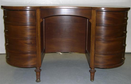 Appraisal: Knee hole desk kidney-shaped mahogany four drawers on either side