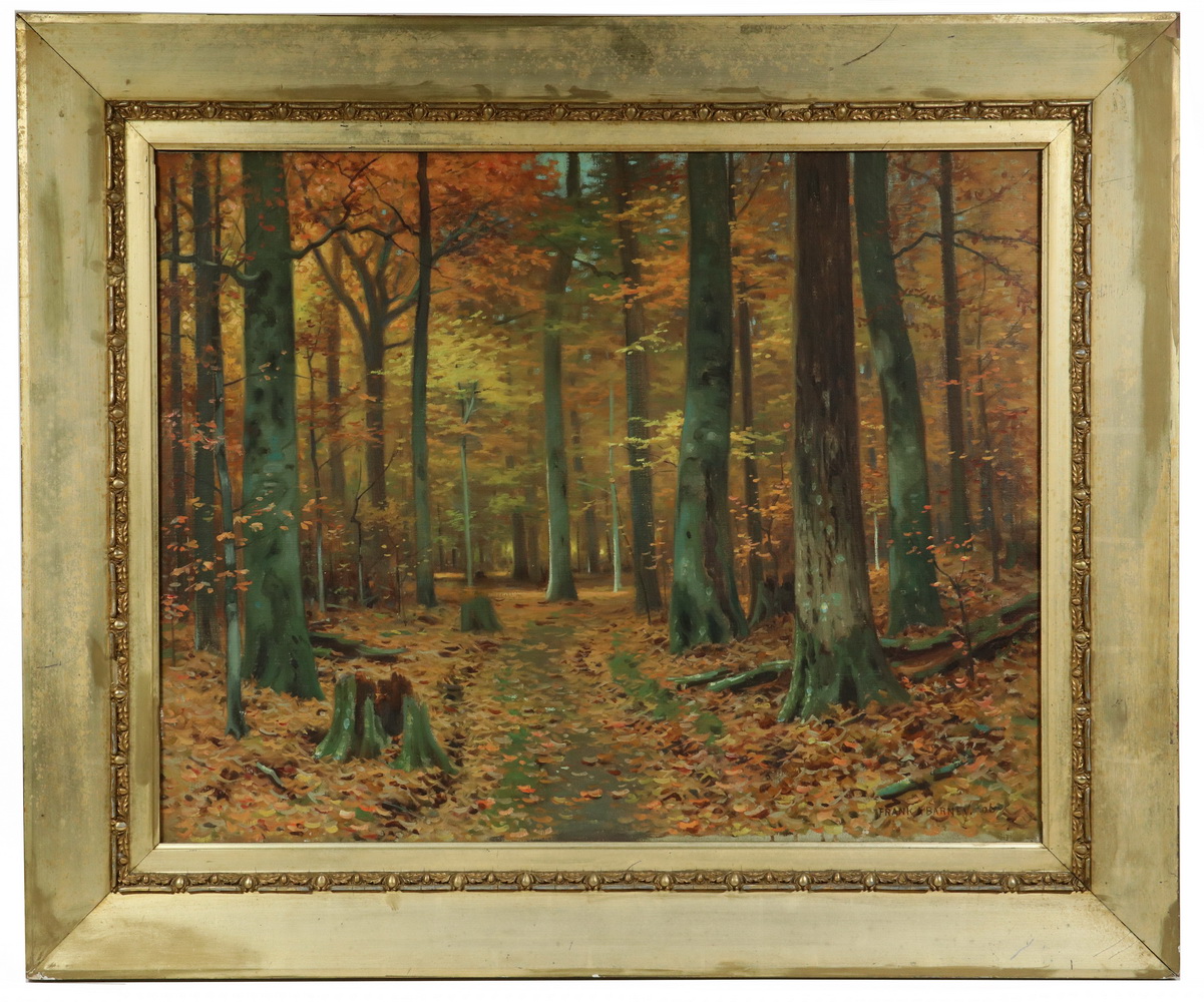 Appraisal: FRANK A BARNEY NY - Autumn Woodland Lane oil on