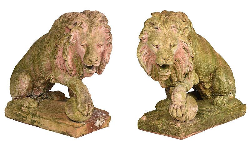 Appraisal: Gossin Freres Terra Cotta Lions French c stamped on integral