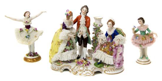 Appraisal: Dresden Porcelain Figural Group depicting two ladies and a gentleman