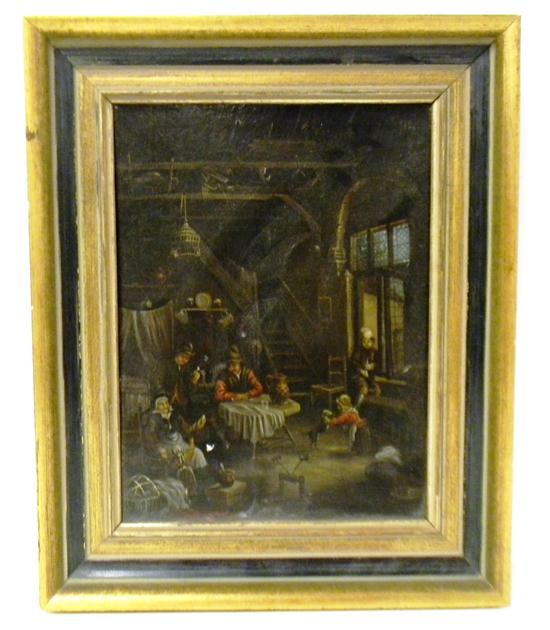 Appraisal: th th C Northern European oil on tin genre interior