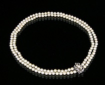 Appraisal: Ladies' Double Strand Opera Length Cultured Pearl Necklace with Diamond