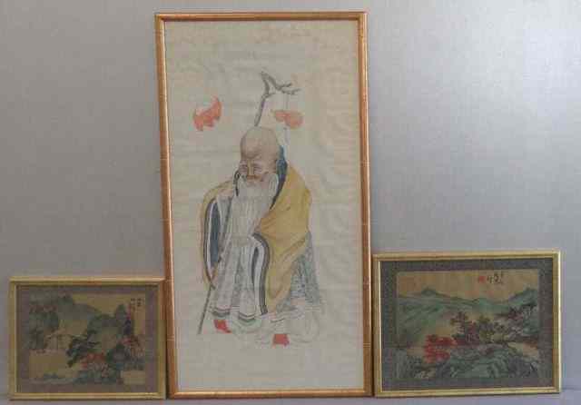 Appraisal: Asian Watercolors watercolor landscapes on silk signed '' high x