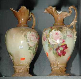 Appraisal: PAIR OF EDWARDIAN FLORAL EWER VASES A F