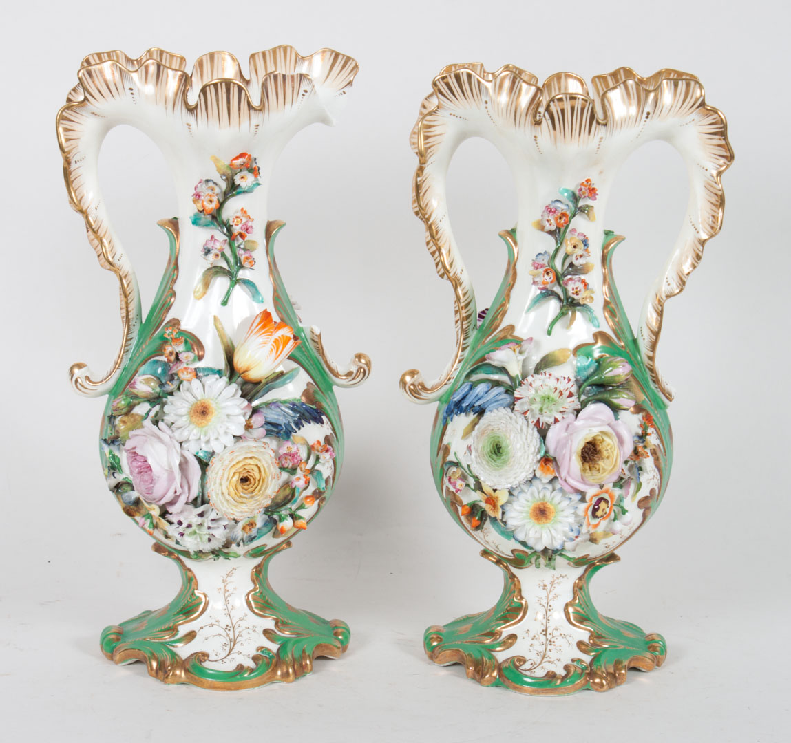 Appraisal: Pair of Coalbrookdale ceramic two-handled vases mid- th century each