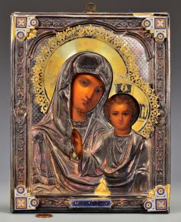 Appraisal: Russian Mother of God of Kazan Icon encased in a