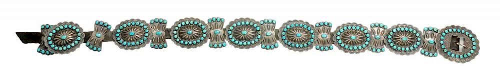 Appraisal: Navajo Concho Belt Consisting of seven conchos with multi-stones eight