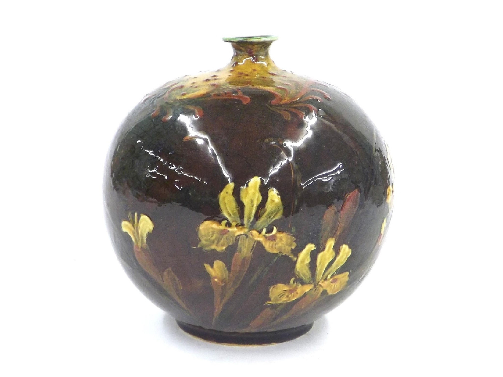 Appraisal: Royal Doulton Holbein Ware vase decorated with floral sprays high