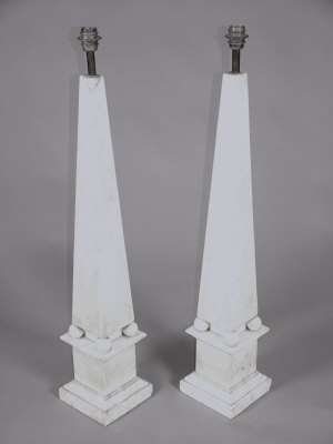 Appraisal: A pair of Italian variegated white marble obelisk table lamps