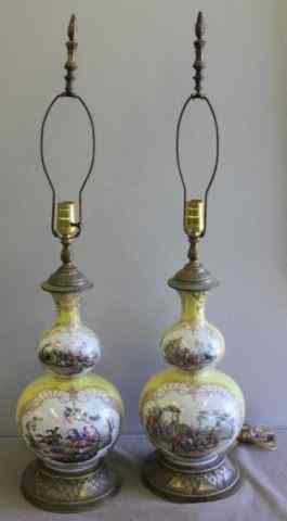 Appraisal: Pair of Meissen Dresden Type Antique PorcelainDouble Gourd Vases Mounted