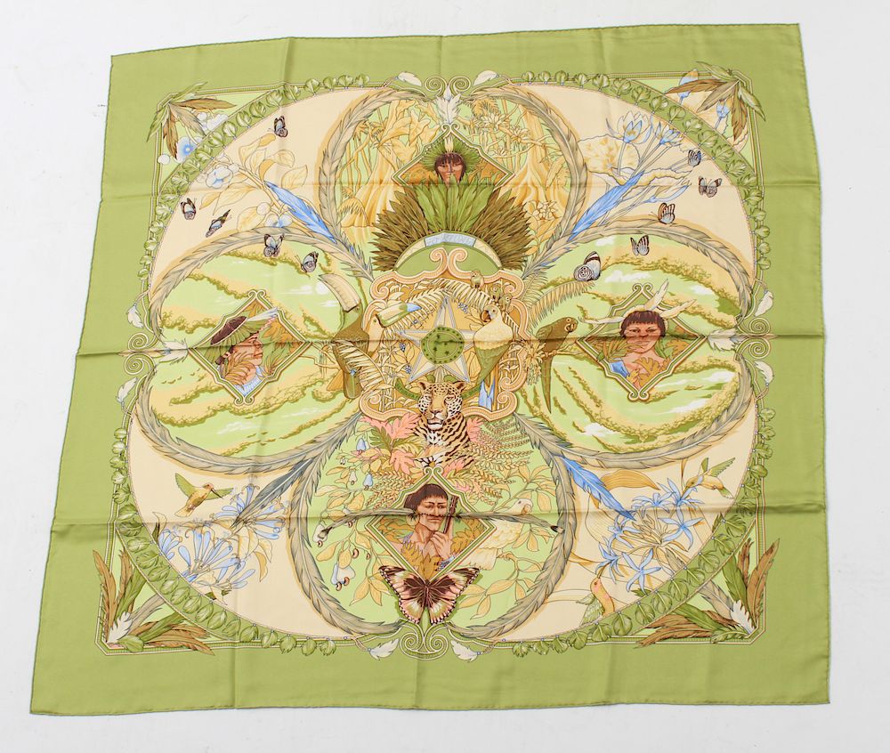 Appraisal: Hermes Amazonia Silk Scarf Hermes silk scarf Amazonia original design