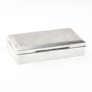 Appraisal: English Sterling Silver Box with Chased Top English Sterling Silver