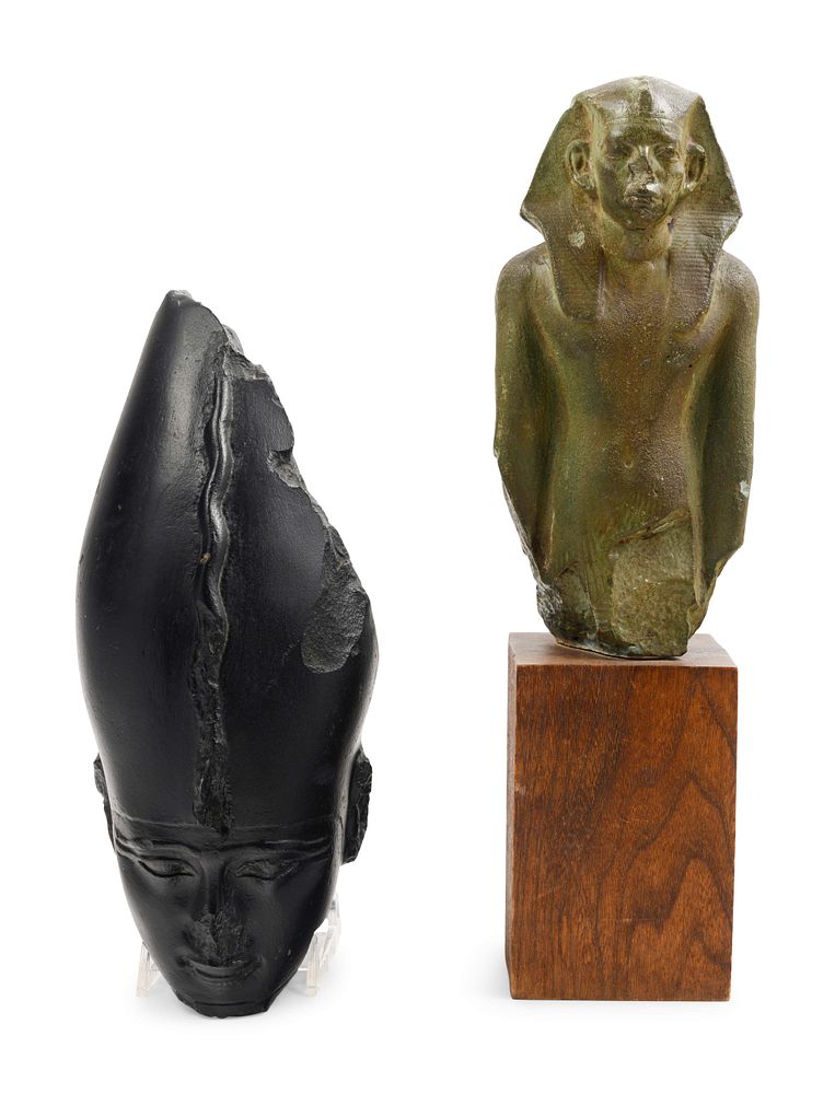 Appraisal: An Egyptian Head of a Pharaoh and a Portrait Statue