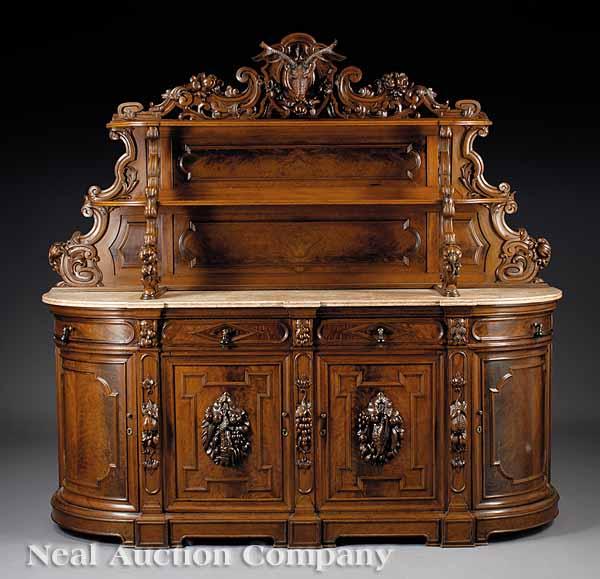 Appraisal: An American Renaissance Carved and Burled Walnut Sideboard mid- th