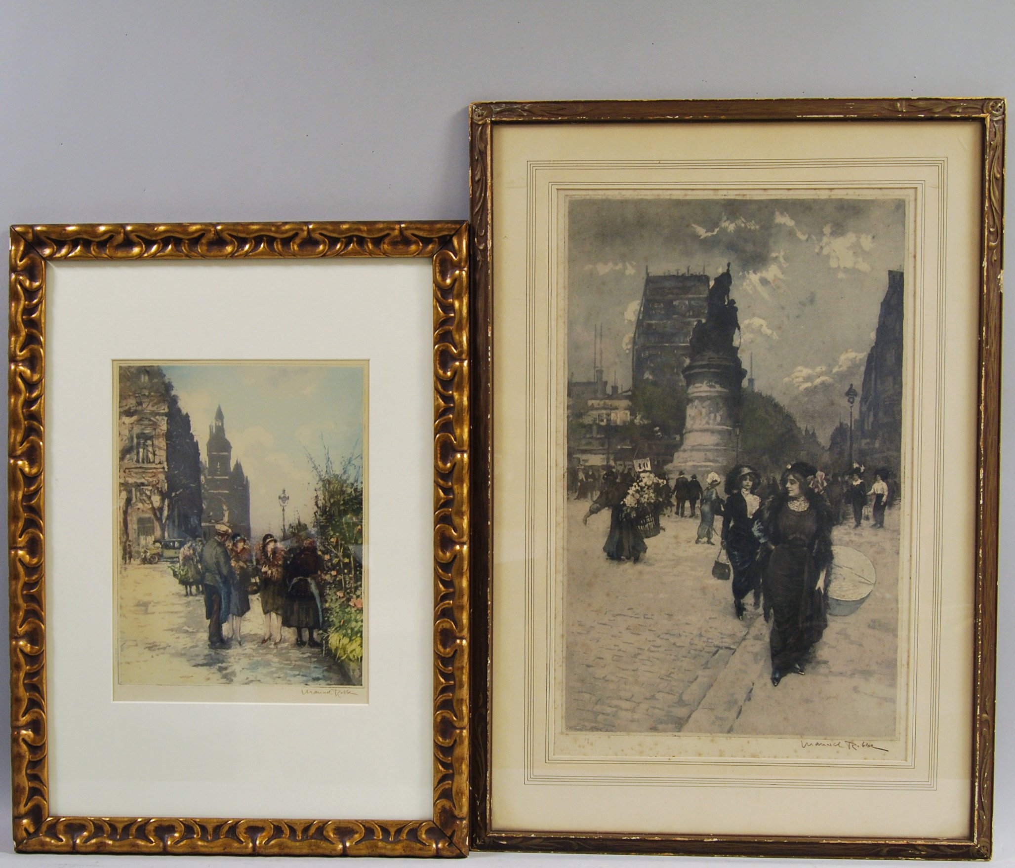 Appraisal: Manuel Robbe French - Two Views of Parisian Flower Sellers