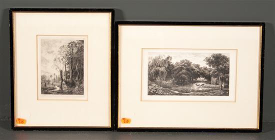 Appraisal: Charles Francois Daubigny French - Two framed etchings Landscape with